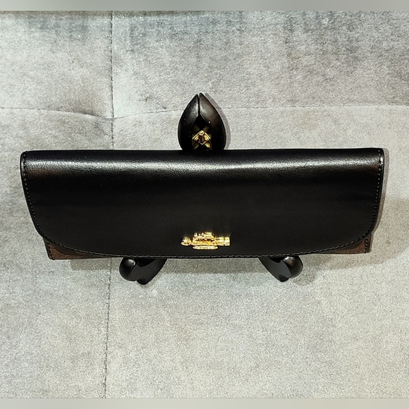 COACH SIGNATURE MONOGRAM TRI-FOLD LONG SNAP WALLET COATED CANVAS & BLACK NWOT - Picture 6 of 16